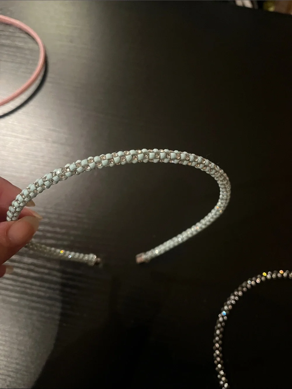 Sparkling Beaded Headbands in Light Blue and Black